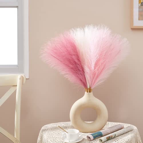Image of Serwalin Pampas Grass Pink 17.7 Inch 6pcs, Artificial Pampas Grass Faux Pink Pompas Grass Decor, Short Pompous Grass Blush Room Decoration, Wedding Party Centerpieces Valentine Mothers Day