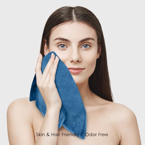 Image of HOUSSE Microfiber Face Towels | Ultra Absorbent, Odour-Free, Quick Dry 550 GSM Face Towel for Home, Gym, Travel, Running and Personal Use | 30x30 cm | Set of 4 Ink Blue,Anthler (Pack of 4)