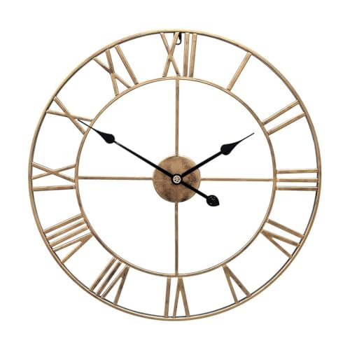 AIMALL 23.62-Inch Retro Wrought Iron Wall Clock, Roman Numerals Decorative Clock, Silent Quartz Movement, Nordic Round Clock for Living Room, Office, or Home Décor