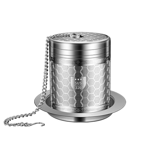 BOMANSI BOMS Tea Infuser for Loose Leaf Tea with Drip Trays, Extra Fine Mesh Tea Infuser, 316 Stainless Steel Loose Leaf Tea Steeper for Black Tea, Rooibos, etc (1 Pack - Large)