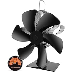 Ventilador Chimenea Ventilador para estufa de leña, ventilador estufa con 6 aspas,Ventilador para chimenea con termómetro magnético, Ventilador no eléctrico para estufa de leña/gas/Pellets
