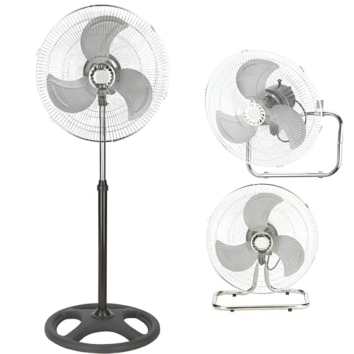 Generico Ventilatore 3 in 1 a Piantana da Pavimento Tavolo e Parete con 3 Velocità Regolabili Struttura in Acciaio e ABS