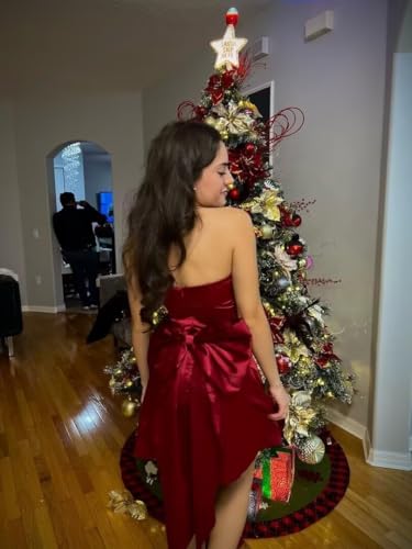 A Line Strapless Short Homecoming Dresses for Teens with Pockets Satin Cocktail Party Gowns for Women with Bow4