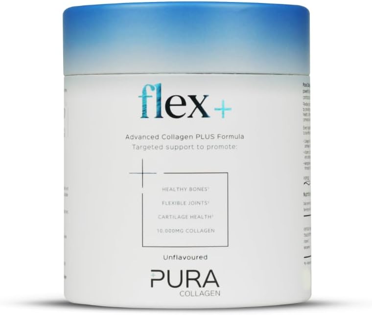Pura Collagen Powdered Supplement Flex+, 10,000 mg Hydrolysed Peptides, Vitamin C & Manganese, 12 Servings, 122 g Mini Tub