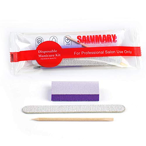 Professional Disposable Manicure Kit Basics 3 Piece Nail Kit, Wood Nail File 100/180 Grit, Mini Buffer 80/100 Grit, Wood Stick, 100 Set #TOP1
