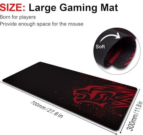 Image of Red Leopard Design Gaming Mouse Pad 700 x 300 x 2 mm, Extended Mouse Pad with Non Slip Rubber Base & Stitched Edges, Gaming Desk Mat for PC Laptop Keyboard and Mouse(1-pcs)