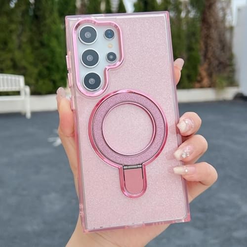 Coque Samsung S25 Ultra paillettes rose avec anneau magnétique