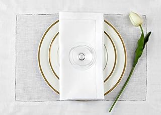 D'Moksha Homes Christmas Placemats 14 X 19 Inch, 100% Pure Linen Classic Hemstitch Cloth Placemats/Dinner Mats/Dining Table Mat, Machine Washable- Thanksgiving, Xmas Placemats (Set Of 4) Snowy White