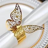 JinSu 50 Pcs Papier Serviettenringe Serviettenschnalle, 3D Schmetterling Serviette Ringe für Hochzeit, Taufe, Kommunion, Graduierung, Geburtstag, Weihnachten, Bankett, Tischdekoration, Gold