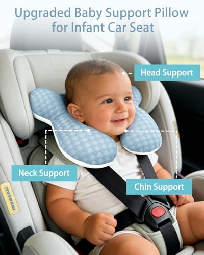 Image of KAKIBLIN Baby Travel Pillow, Baby Neck Pillow for Car Seat, U-Shaped Head and Neck Support for Stroller Pushchair, Soft Cooling Breathable Infant Head Pillow for Newborn Toddler