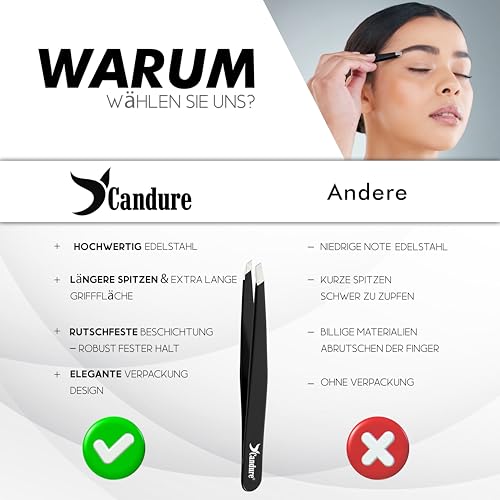 Candure Profi Schräg Pinzette für Herren & Damen – Präzisions Edelstahl Pinzetten zum Augenbrauen, Gesichts und Kinnhaare Zupfen… – Ansicht 6