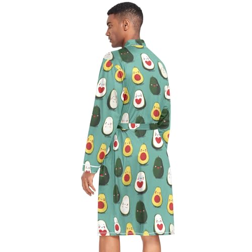 Long Sleeve Sleep Robes for Men-Avocado Cartoon, Lightweight Bathrobe with Belt Pockets M4