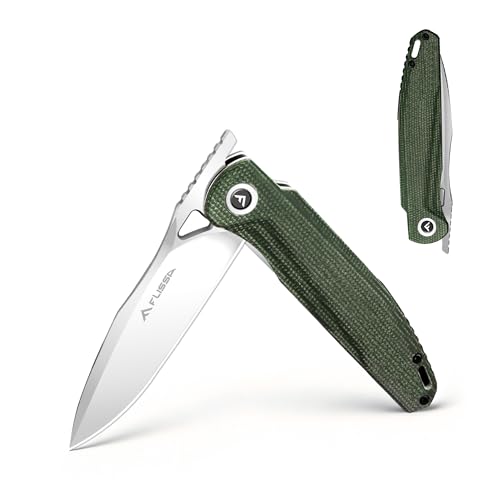 FLISSA Front Flipper Knife, 3.3" 14C28N Steel Blade, Linen Handle, Liner Lock, Deep Belt Clip for EDC Outdoor Hiking, Camping, Finishing