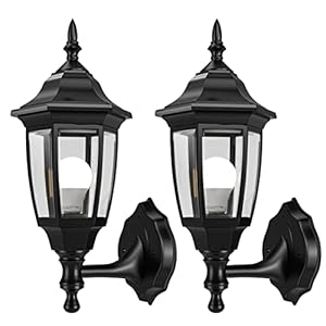 EMART Outdoor Porch Sconce LED Exterior Wall Light Fixtures, Special Handling Anti-Corrosion Plastic Material, Waterproof Security Lamp for Garage, Front Door, House – 2 Pack, Black (Bulb Included)