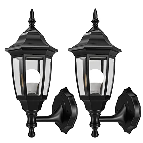 EMART Outdoor Porch Sconce LED Exterior Wall Light Fixtures, Special Handling Anti-Corrosion Plastic Material, Waterproof Security Lamp for Garage, Front Door, House – 2 Pack, Black (Bulb Included)