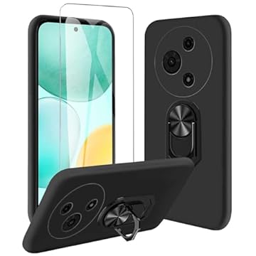 JDXHFF Cover Compatibile con TCL 605 / TCL 60 SE (6.67") Nero e Staffa Girevole a 360° e Pellicola Protettiva in Vetro Temperato - Custodia Morbido Silicone Protettivo TPU Case Black
