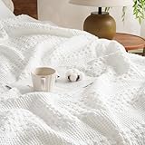 David's Home 100% Cotton Waffle Weave Blanket Queen Size, Breathable Lightweight Soft Cooling Blanket for All Seasons, Gift for Women, Aesthetics Home Decor for Couch Sofa Bedding,White,90x90