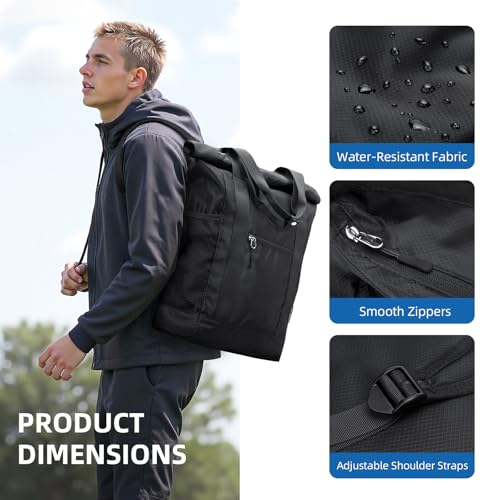 GOLF QUALITY Rolltop Rucksack Damen Herren, Rucksack Tasche 2 in 1 Damen Foldable Handtasche Leichtgewicht Casual Schultertasche Nylon Reiserucksack Arbeit Wander,22L Schwarz