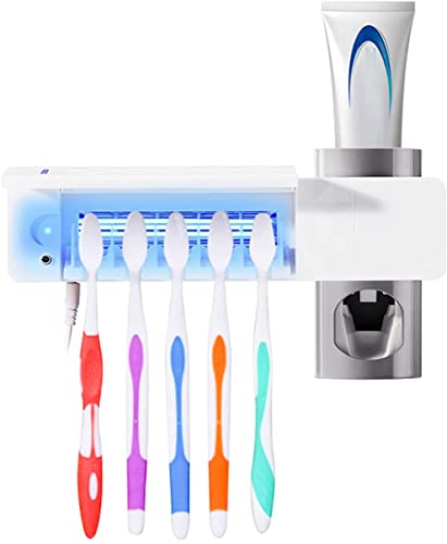UV Zahnbürstenhalter, UV Zahnbürsten Sterilisator Wand-Zahnpastaspender, Automatischer Zahnbürstenhalter Zahnpastahalter mit Aufkleber 5 Port Cover