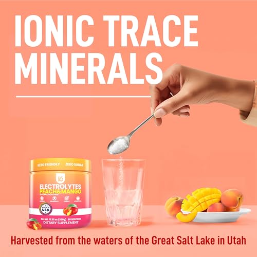 Image of Keppi Electrolytes Powder - Peach Mango Flavor - No Sugar Hydration Supplement with Potassium, Magnesium, Sodium - 50 Servings - Keto, Vegan, Fasting-Friendly, Zero Calorie Electrolyte Drink