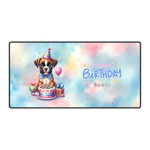 Personalized Custom Name Happy Birthday Cute Puppy Boxer with Cake Gifts Party Hat Desk Mat Full Keyboard Mouse Pad Boxers Dog Lover Gifts Idea Large Mousepad - 029