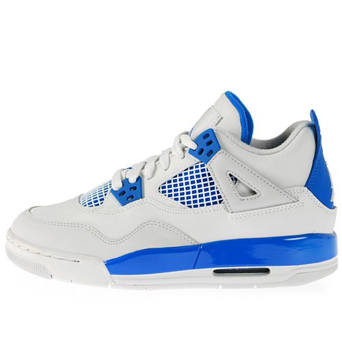 NIKE Kids Jordan 4 Retro 408452 105 White Blue Grey Blank Basketball Sneaker
