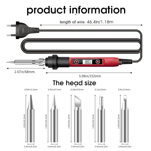 Image of Serplex Soldering Iron Kit Set 60 Watt Original 220V Fast Heat up, LCD Digital Solder Irons, 180~520C Adjustable Temperature Soldering Gun Set with 5pcs Extra Tips, for Electrical Repairs, DIY