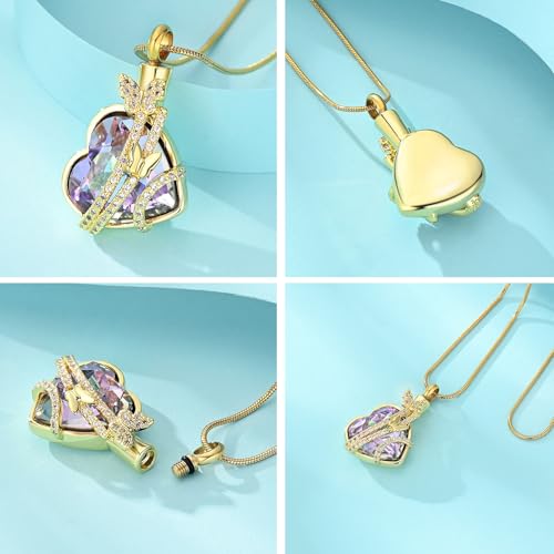 Hearbeingt Butterfly Heart Urn Necklaces for Ashes Crystal Cremation Jewelry Stainless Steel Ash Pendant for Human/Pets Memorial Necklace Keepsake Jewelry with Fill Tool2