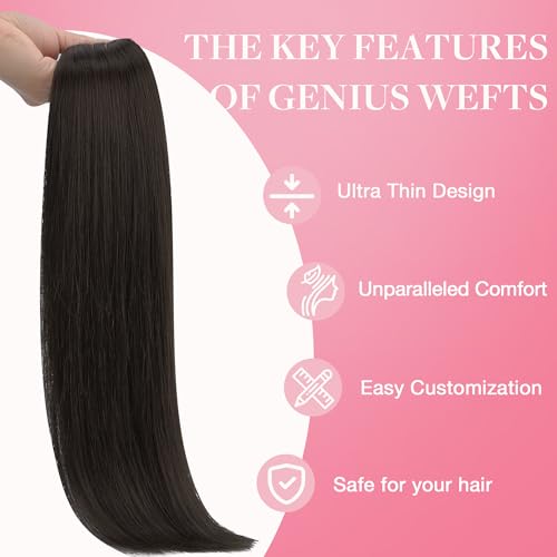 Image of GOO GOO Genius Human Hair Weft Extensions, Sew In Rooted Remy, 2 Dark Brown 22 Inch 60g, Hand Tied