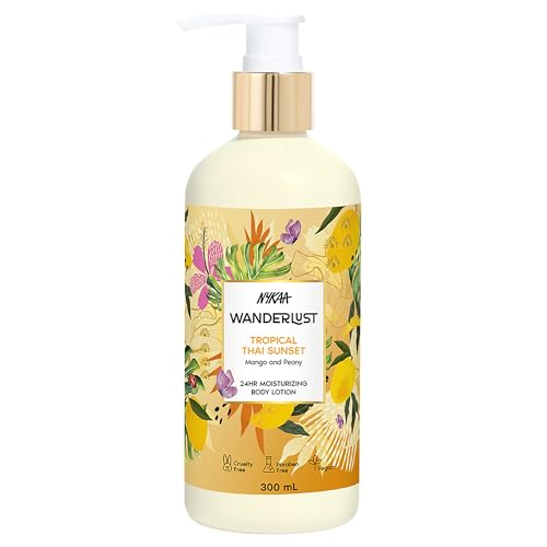 Nykaa Wanderlust Tropical Sunset Moisturising Body Lotion, 300 ml | Fruity floral Perfume | Lightweight, Long-Lasting Hydration | Vegan, Paraben-Free I Mango and Peony fragrance notes | Suitable for All Skin Types