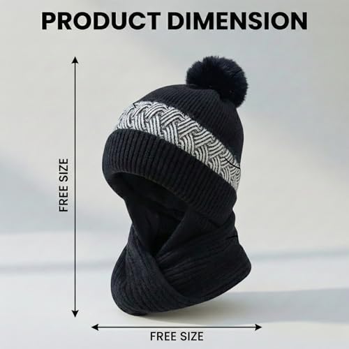 Image of Kraptick Women's Winter Cap and Scarf Set- Thick Fleece Lined Knitted Beanie Hat and Neck Warmer Muffler for Ladies, Stretchable & Soft Woolen Snow Proof for Extreme Cold -6