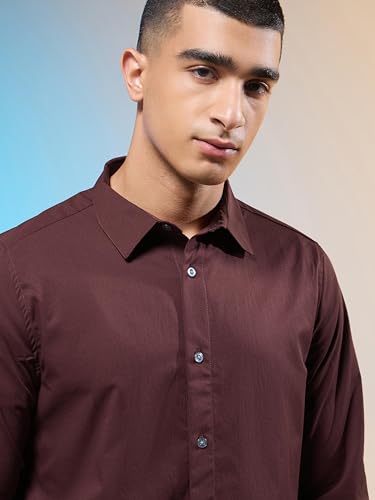 Image of TECHNOSPORT Men's Polyester Slim Fit Solid Casual Shirt with Ts Lytra