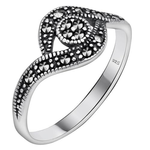 Alpha Rock Genuine Solid 925 Sterling Silver Marcasite Women's Oxidized