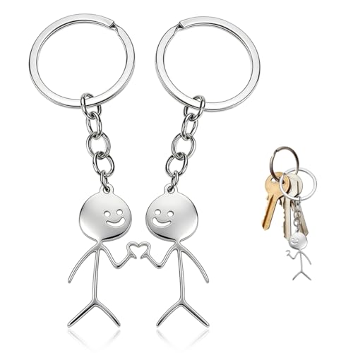 ZZHBOO 2 Llaveros Pareja de Corazón, Diseño Ins Divertido y Adorable, para Novios, Estudiantes y Mejores Amigos, Personalidad Única para Mochilas y Llaves, Tamaño Pequeño y Estilo Plata