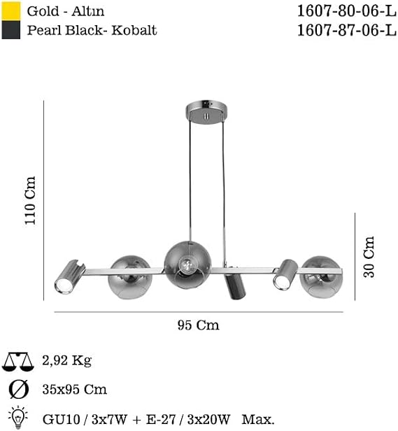 Lucea Tierra 3+3 Gold Row Chandelier 3xgu10+3xe27