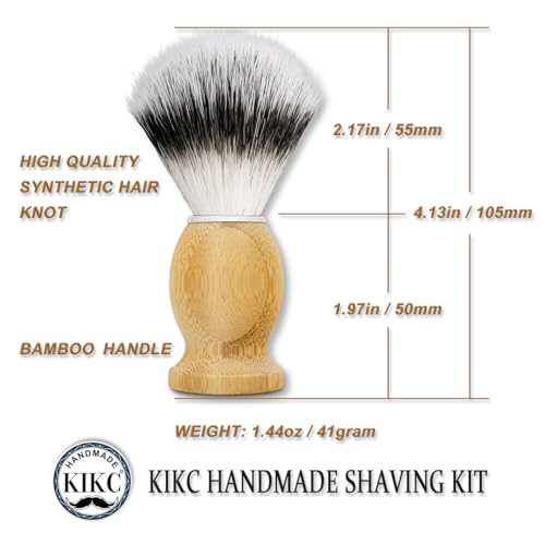 KIKC Hand Crafted Shaving Brush for Vegans, Synthetic Hair Bristle for Wet Shave, Comfortable Bamboo Handle, Best Gift for Bearded Man