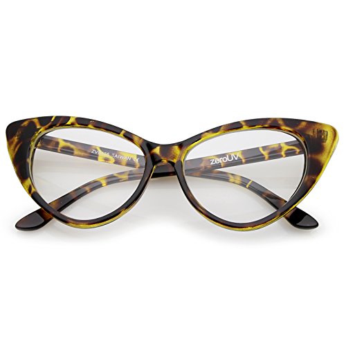 zeroUV - Super Cat Eye Glasses Vintage Inspired Mod Fashion Clear Lens Eyewear (Yellow Tortoise)