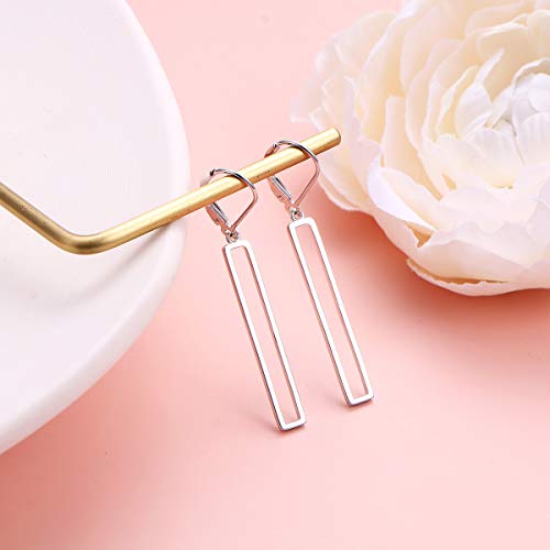 S925 Sterling Silver Vertical Bar Rectangle Dangle Drop Earrings for Women Teen3