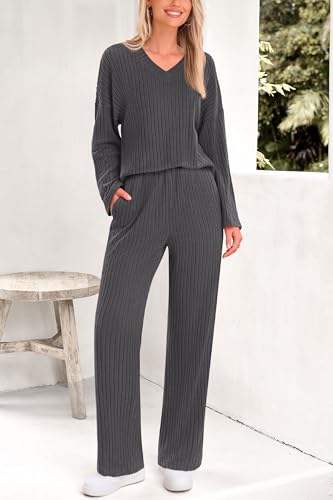 PRETTYGARDEN 2 Piece Sets for Women Fall 2025 Soft Comfy Lounge Long Sleeve Pajamas Set Knit Postpartum Pj Outfits Clothing
