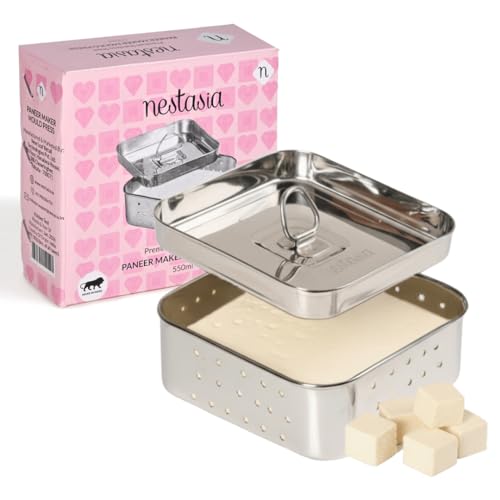 Image of Nestasia Large Stainless Steel Paneer Maker (550 ml) - Square Paneer Maker Mould Press with Lid | Rust Resistant Medium Paneer Strainer - Perfect for Fresh Paneer, Tofu & Sprouts