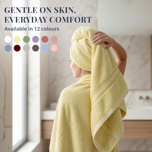 Image of LANE LINEN 575 GSM 100% Cotton Large Size Bath Towel - Elfin Yellow | Zero-Twist Weave, Extra-Large 75x150cm, Quick Dry & Absorbent, Suits Bath, Gym & Travel