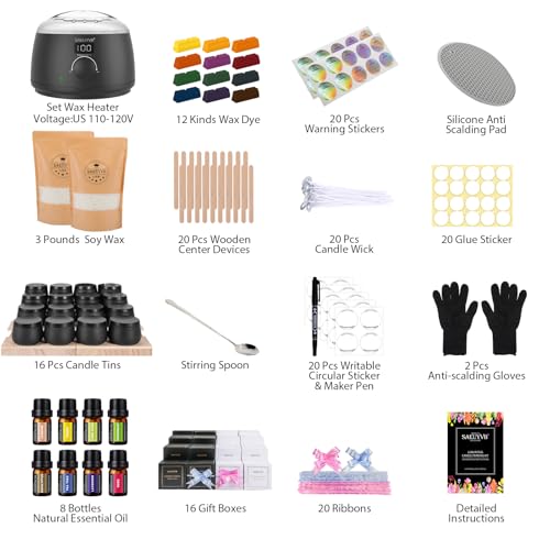 Candle Making Kit,Easy to Make Candle Soy Wax Kit,Including Soy Wax, Wicks,Melting Pot with Heat-Resistant Handle,Making Kit with Wax Melter hot Plate