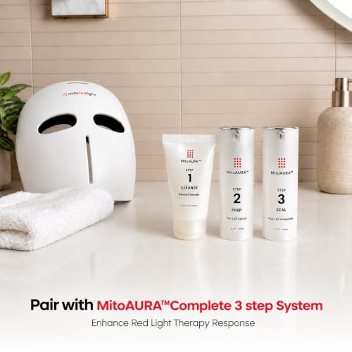 Image of Mito Red Light MitoGLOW LED Face Mask with Neck & Chin Attachment, Red, Near- Infrared, Blue & Amber Light Therapy, 1,064 LED Chips, 5 Modes, Rechargeable Hands-Free Skincare Device