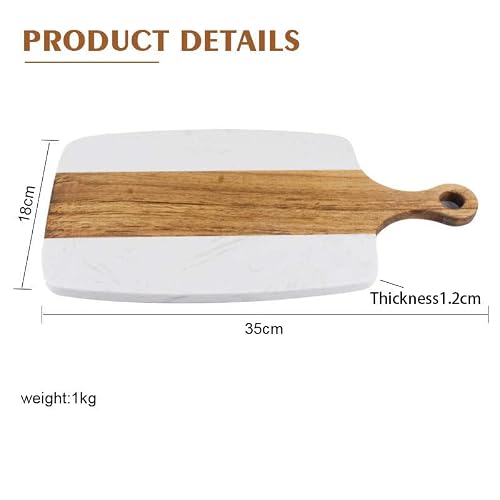 Acacia Wood And White Marble Cheese Cutting Board With Handle, Serving Tray, Charcuterie Platter For Cheese, Fruit, Meat #TOP5