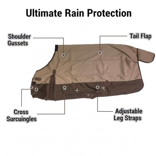 Image of 1200Denier Waterproof and Breathable Horse Sheet TGW RIDING Horse Blanket Standard Neck Turnout Sheet (76 inch, Tan /Brown)