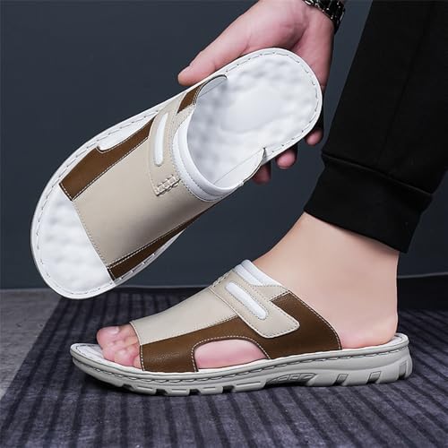 Men's Leather Slides Open Toe Outdoor Slippers Comfort Retro Casual Flip Flops Summer Fisherman Slip On Sandals for Men4