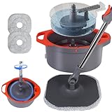 Spin Mop and Bucket Set with Separate Dirty and Clean Water,360° Self Cleaning Mop and Bucket System with Widened Foldable Handle,2 Replaceable Mop Pads,Square Mops for Floor Tile Marble Wall Cleaning