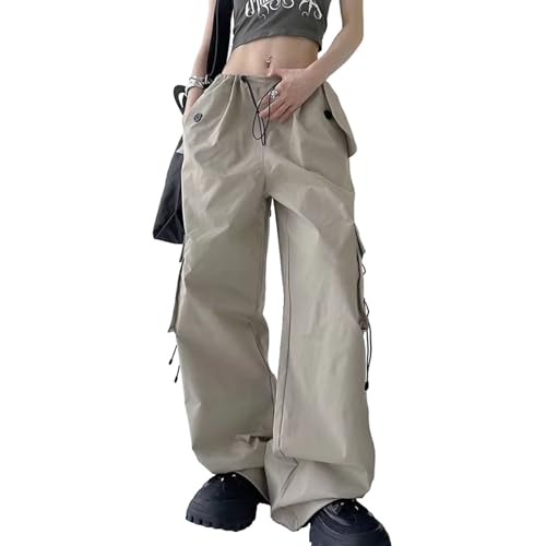 Pantalon cargo rétro femme JYHBHMZG streetwear ample à lacets et poches - 2