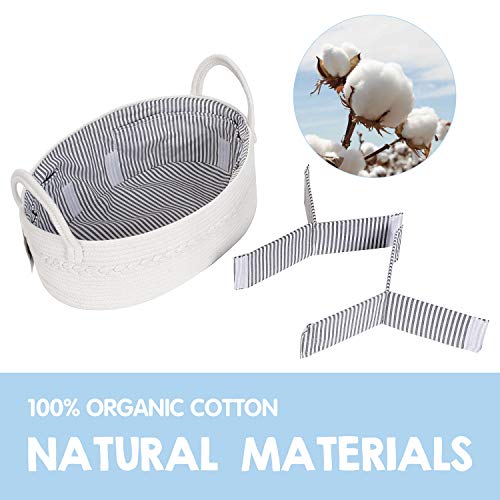 Extra Large Baby Diaper Caddy Organizer 16.5"X11"X6.5" Woven Cotton Rope Baby Shower Basket [8 Pockets+5 Compartments]Nursery Storage Bin Portable Car Travel Tote Bag Newborn Registry Boy Girl #TOP2