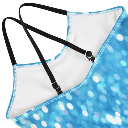 Pigsaly Girls One Piece Swimsuits Cyan Aqua Gradient Flashing Glitter Kids Cross Back Swimwear Beach Sport Bathing Suit 3T4